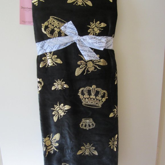 Juicy Couture Bee Crown Gold Black Throw Blanket Home - Picture 3 of 6